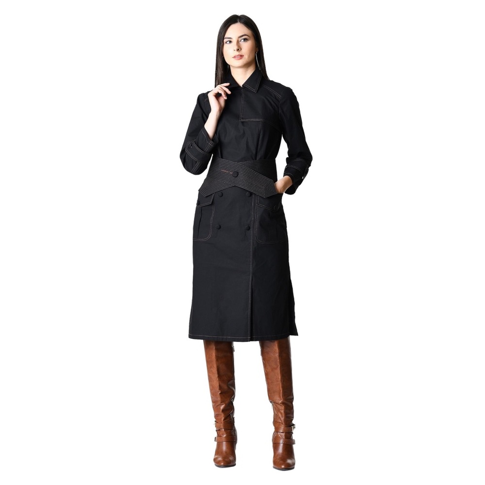 Trapunto Belt Poplin Trench style dress Sz xs